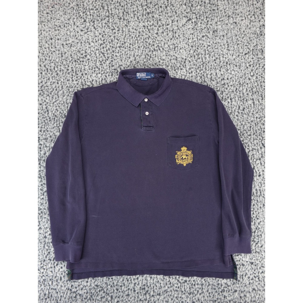 Polo Ralph Lauren Mens Navy Blue Long Sleeve Crest Pocket Polo Shirt Large L
